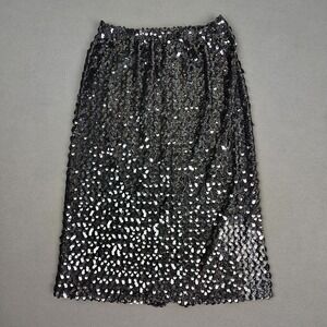 Vintage 90s CLIMAX Sequined Skirt Size 7/8 Black Knee Length Glam Rock Chic USA